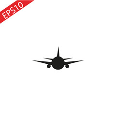 black airplane icon with shadow. isolated on gray background. flat style trend modern logo design vector illustration