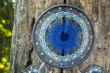 Handmade dream catcher with feathers threads and beads rope hanging