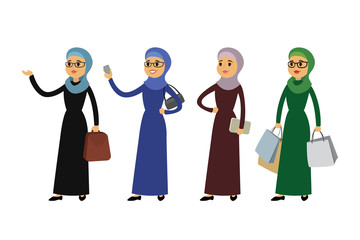 Obraz premium Set of Cartoon arab happy business woman
