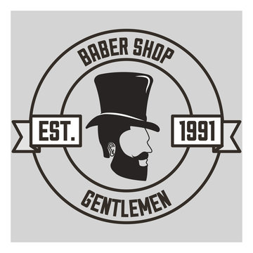 baber shop gentleman est sticker bearded man on the side hat vector illustration