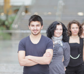 Obraz premium portrait of successful business team in the background of the office.