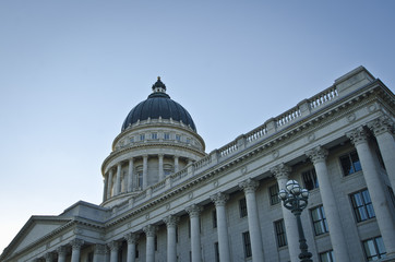 A grand view of the salt lake city capitol from the side in the evening summer sun.