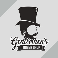 baber shop black sign gentlemans bearded man on the side hat vector illustration