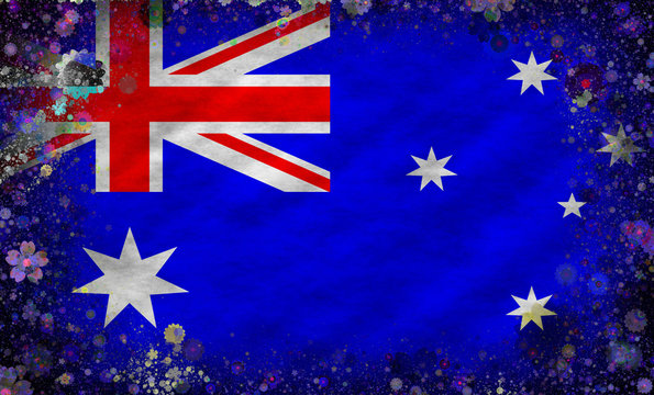 Illustration of an Australian flag with a blossom pattern