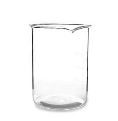 Empty beaker on white background. Laboratory analysis equipment