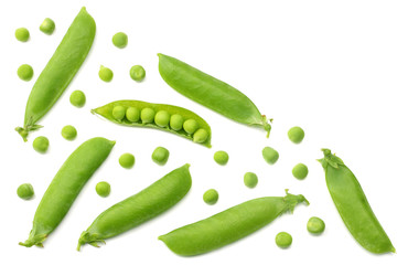 fresh green peas isolated on a white background. top view