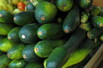Pile of fresh ripe squashes, closeup