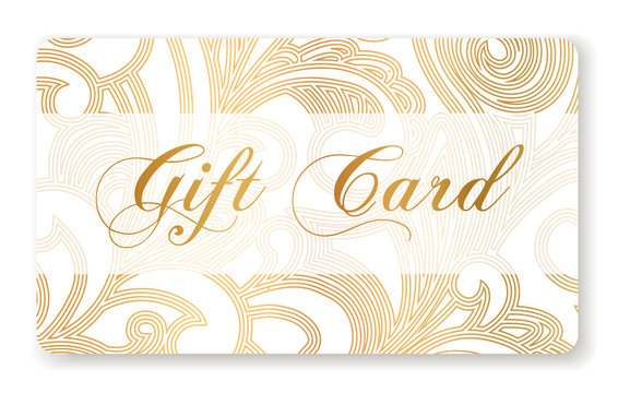 Gift card (Gift card discount), Gift coupon with gold pattern. Golden background design for voucher template design, invitation, ticket. Vector
