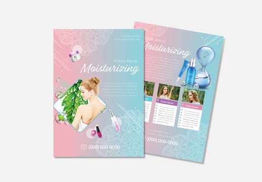 Beauty Flyer Layout With Pink to Blue Gradient