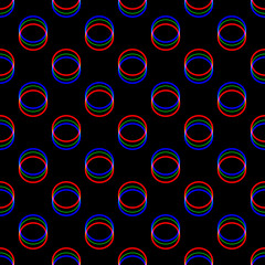 Vector seamless Glitch pattern . Color on black background. Circle round element. Digital pixel noise abstract design. Television signal fail. Technical problem grunge wallpaper. Repeat print.