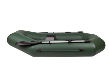 Inflatable rubber boat for two. isolated on white background, view from the side
