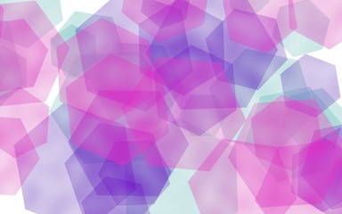 Multicolored translucent hexagons on white background. Pink tones. 3D illustration