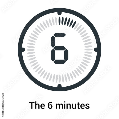 "The 6 minutes icon isolated on white background, clock and watch