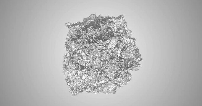 Silver Aluminium Sphere Morphing into Foil Seamless Loop 4k Animation Video. 