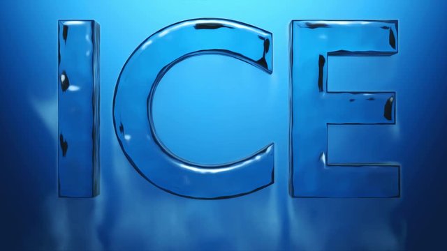 ice cold word ice with slowly falling smoke 3d rendering animation
