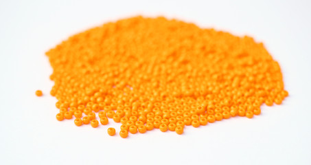 Pile of orange beads. Czech beads. Creativity. 