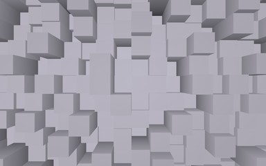 Abstract gray elegant cube geometric background. Chaotically advanced rectangular bars. 3D Rendering, 3D illustration