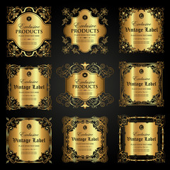 Collection of luxury ornamental gold label in vintage style