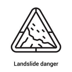 Landslide danger triangular traffic signal icon vector sign and symbol isolated on white background, Landslide danger triangular traffic signal logo concept