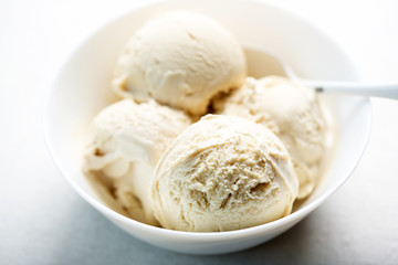 Salted caramel ice cream. Ice cream with Lucuma, Peruvian fruit with natural caramel-like taste, coconut oil & stevia