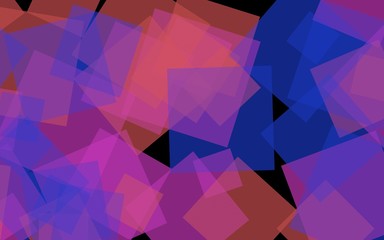 Multicolored translucent squares on dark background. Red tones. 3D illustration