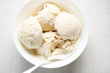 Salted caramel ice cream. Ice cream with Lucuma, Peruvian fruit with natural caramel-like taste, coconut oil & stevia
