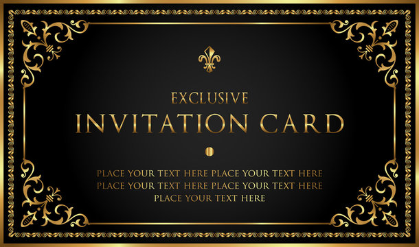 Luxury black and gold invitation card - vintage style