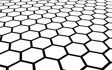 Black honeycomb on a white background. Perspective view on polygon look like honeycomb. Isometric geometry. 3D illustration