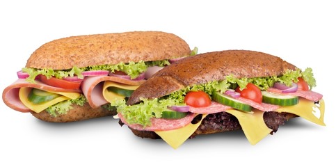 Sandwiches with ham and vegetables