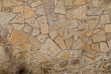 Sandstone wall with moss in sunshine