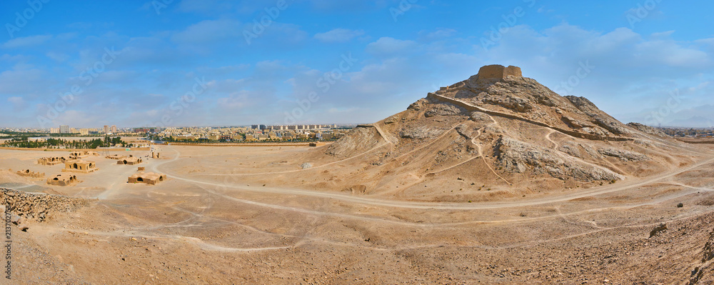 Wall mural Panorama with Tower of Silence, Yazd, Iran