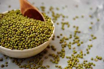 Ceramic bowl of mung beans