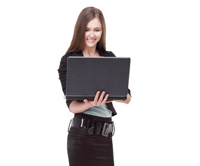 closeup. successful business with an open laptop