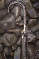 Close up shot of a antique 1950`s black umbrella, vintage concept.