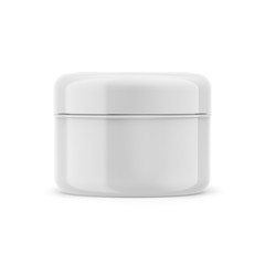 Cosmetic glossy beauty cream jar, 3D white plastic container isolated on a white background, product mockup