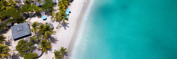 Poster Aerial view of a white sand beach in carribbean island - banner © Erwin Barbé