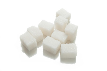 Sweet crystal white sugar cubes, carbohydrates.