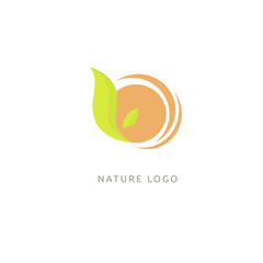 Travel agency logo. Icon design sun and leaf. Summer yellow sun and nature, travel logo.