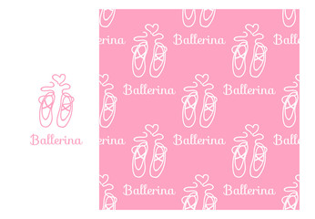 Vector Ballerina Pointe. Seamless repeating pattern isolated on pink background. Modern Design for Girls