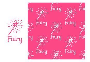 Naklejka na ściany i meble Vector Fairy magic wand. Seamless repeating pattern isolated on pink background. Modern Design for Girls