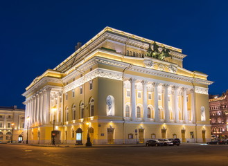 Alexandrinsky theater at night, Saint Petersburg, Russia