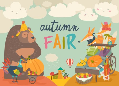 Cute animals on autumn fair