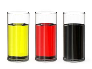 Set glass glasses with drinks, 3D rendering