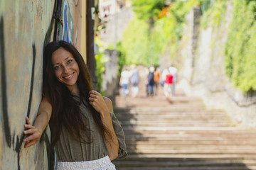 Beautiful  girl on the stairs