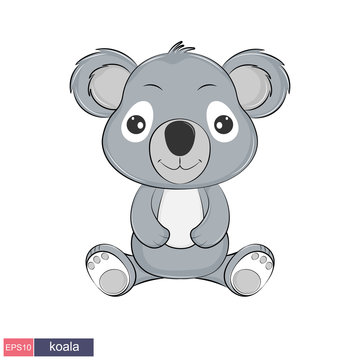 Hand drawn illustration of a cute funny koala.