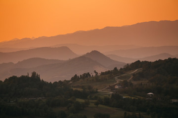 Kutaisi, Georgia. View Of Valley From Gelati Monastery In Sunset