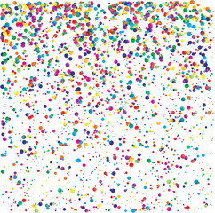 Colorful polka dots and confetti celebration background.