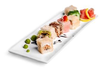 Sushi pieces collection, isolated on white background