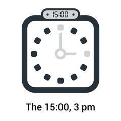 The 15:00, 3 pm icon isolated on white background, clock and watch, timer, countdown symbol, stopwatch, digital timer vector icon