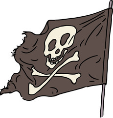 Vector image of a pirate flag flying in the wind